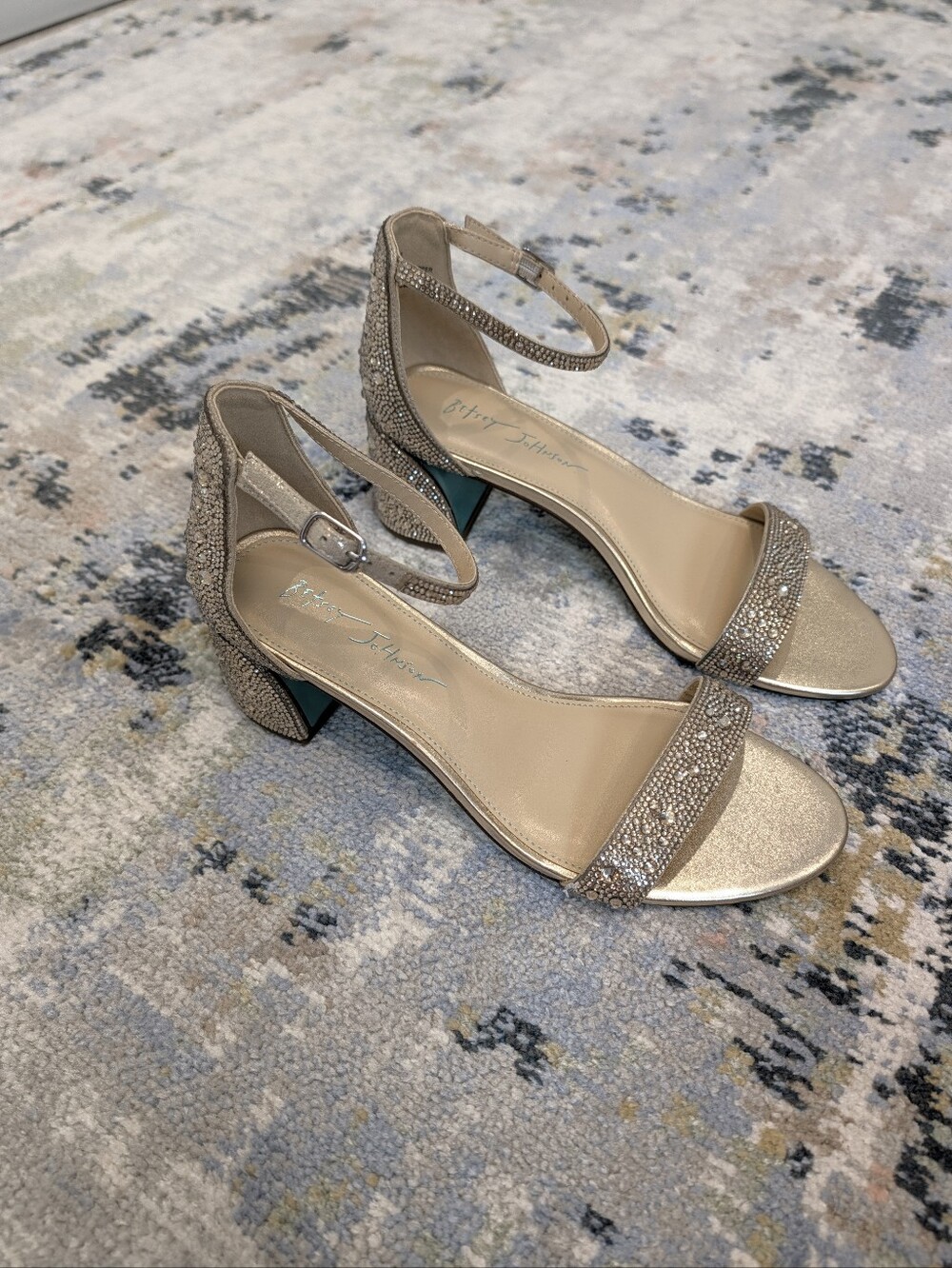 Betsey Johnson Gold Ankle-Strap Block Heel Sandals